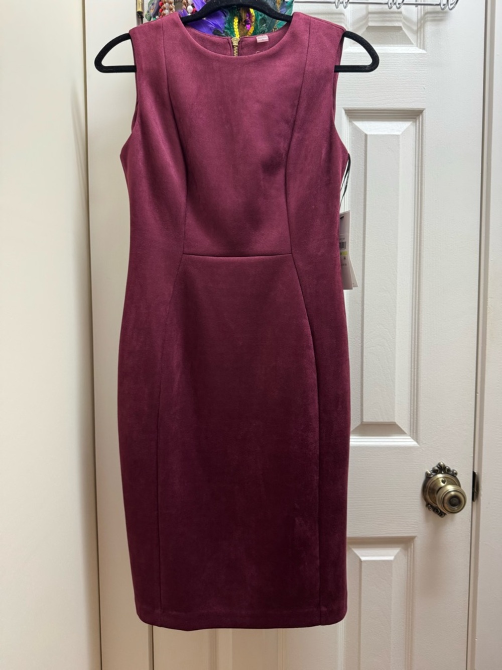 Calvin Klein Sleeveless Burgundy Midi Sheath Dress